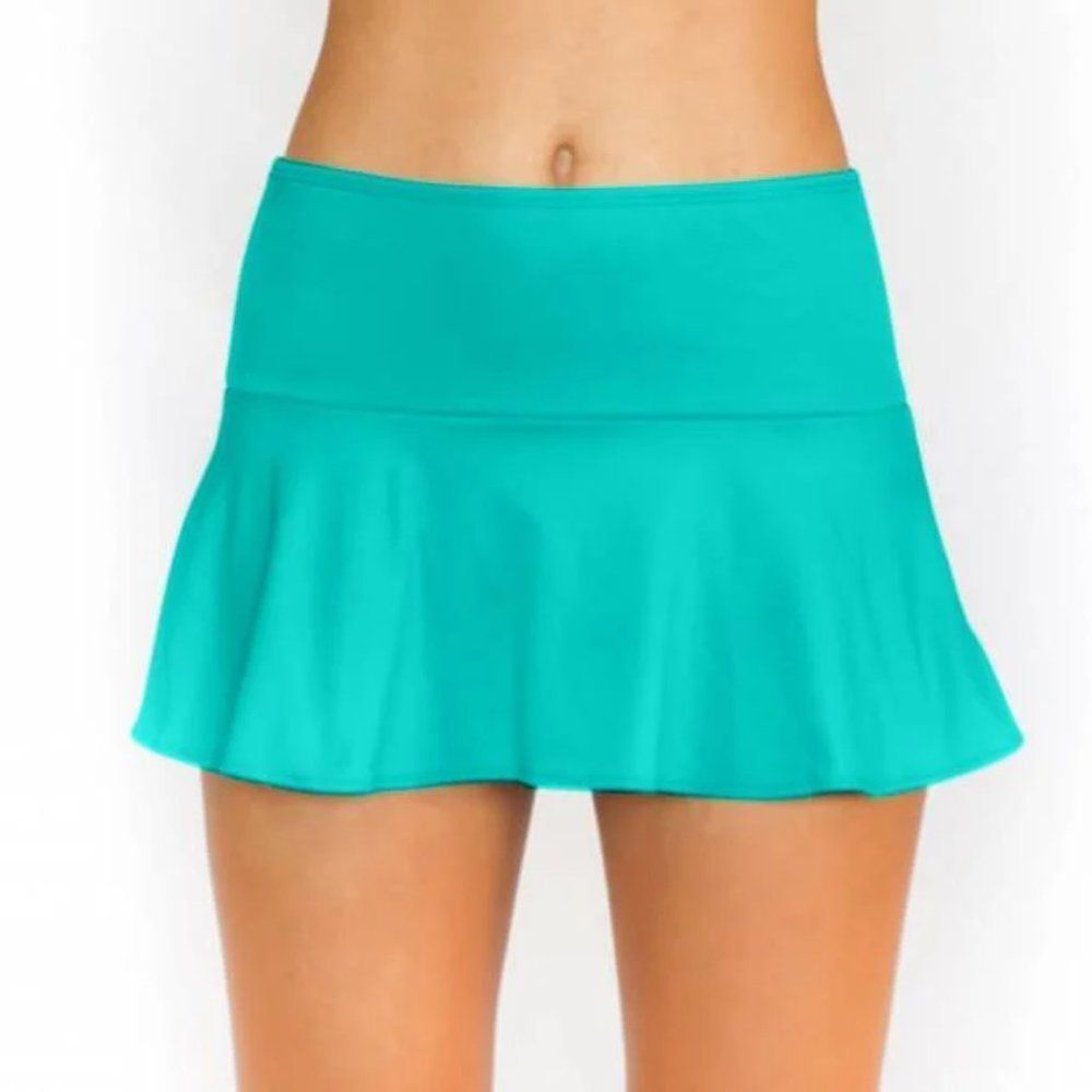S & M Skirt With Attached Bottom & top Sea Green Solid Pualani Bikini Beachwear - Picture 3 of 12
